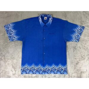 House of Blues Shirt Mens 2XL Blue Flame Camp Embroidered Short Sleeve Button Up